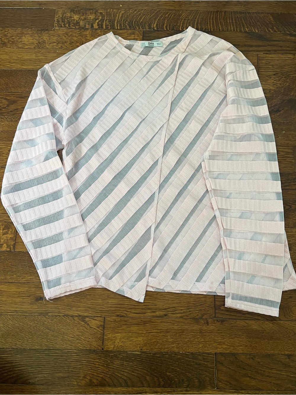 Zara Pink & White Diagonal Stripe Long-Sleeve Top